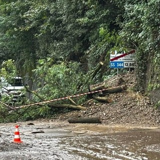 La frana sulla statale 344 a Porto Ceresio a due passi dal valico di confine con la Svizzera