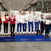 Il podio di Piacenza. Sul gradino più alto le fiorettiste della Pro Patria