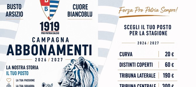 La grafica della Pro Patria sugli abbonamenti La grafica della Pro Patria sugli abbonamenti