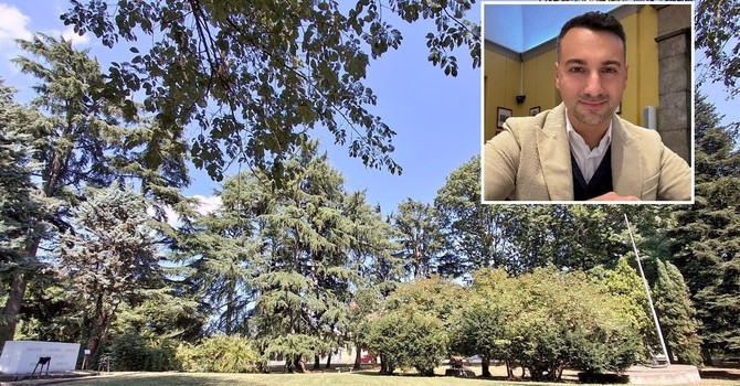Il parco di viale Rimembranze, nel riquadro il consigliere Marra