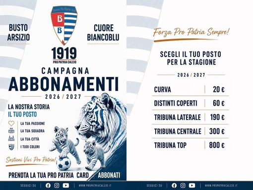 La grafica della Pro Patria sugli abbonamenti La grafica della Pro Patria sugli abbonamenti