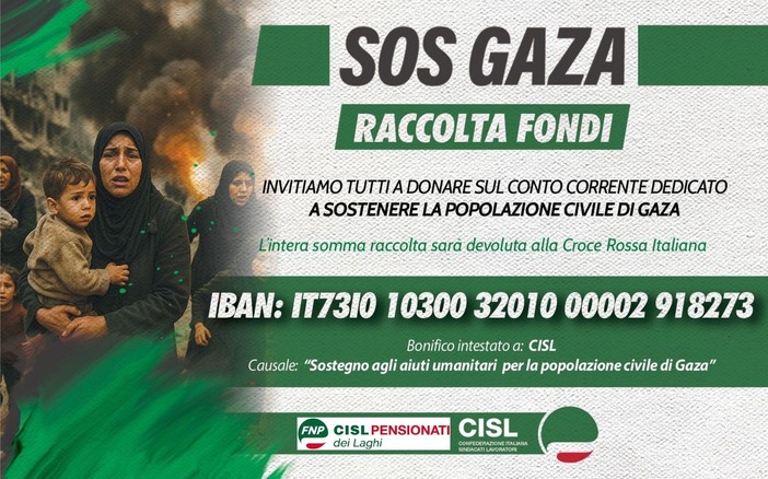 Guerra a Gaza, la Cisl lancia una raccolta fondi nazionale a sostegno della popolazione civile