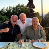 Renato Pozzetto con Boldi e Pucci in occasione dell'85esimo compleanno dell'attore lavenese lo scorso luglio