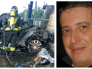 A sinistra: l'auto distrutta dalle fiamme. A destra: la vittima, Pietro Balzarini (foto Matteo Inzaghi Rete55.it)