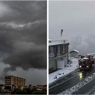Nelle immagini dell'esperto e fotografo Gianluca Bertoni il passaggio della &quot;shelf cloud&quot; o nube a forma di mensola che ha quasi lambito i tetti delle case a Varese e il risveglio innevato di questa mattina allo Stelvio