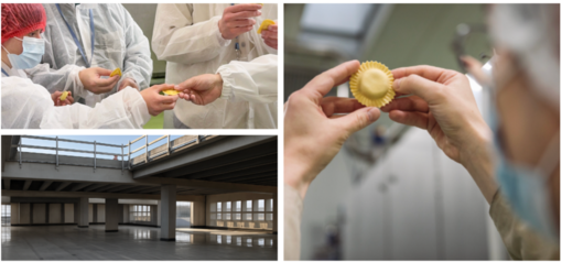 A destra la produzione di un formato a doppia sfoglia sulle linee Scoiattolo, sopra i ragazzi della Cooperativa “Gruppo Amicizia” di Gorla Minore visitano l'azienda e l'ultimo piano del nuovo stabilimento in costruzione progettato per ospitare i nuovi uffici A destra la produzione di un formato a doppia sfoglia sulle linee Scoiattolo, sopra i ragazzi della Cooperativa “Gruppo Amicizia” di Gorla Minore visitano l'azienda e l'ultimo piano del nuovo stabilimento in costruzione progettato per ospitare i nuovi uffici