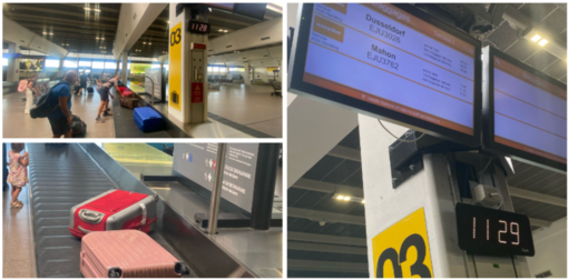 Domenica 17 agosto: il volo EasyJet da MInorca al Terminal 2 di Malpensa atterra alle 11.05 e alle 11.29 in punto (foto a destra) tutti i bagagli sono già stati riconsegnati ai molti turisti al ritorno dalle vacanze Domenica 17 agosto: il volo EasyJet da MInorca al Terminal 2 di Malpensa atterra alle 11.05 e alle 11.29 in punto (foto a destra) tutti i bagagli sono già stati riconsegnati ai molti turisti al ritorno dalle vacanze