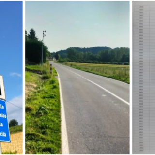 In mezzo la strada incriminata e a destra uno dei fogli con gli accertamenti e il prospetto del debito