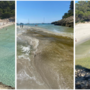 La caletta incontaminata di Trebaluger a Minorca prima (a sinistra), durante l'irruzione del fiume che travolge l'argine e dopo qualche minuto (a destra): l'acqua da turchese è verde. Sotto in gallery le immagini prima, durante e dopo il fenomeno che ha fatto temere il peggio a tanti turisti, anche italiani e varesini