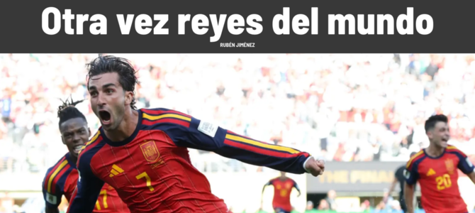 La copertina di Marca, quotidiano sportivo spagnolo, celebra la Spagna campione del mondo per la seconda volta La copertina di Marca, quotidiano sportivo spagnolo, celebra la Spagna campione del mondo per la seconda volta