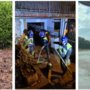 Nelle prime due foto si spala e si liberano cantine, abitazioni e strade a Bisuschio in Valceresio, a destra l'esondazione della Roggia Nuova nel quartiere di Capolago a Varese (Foto Corpo Volontari di Protezione Civile - Nucleo Mobile di Pronto Intervento)
