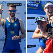 Qui sopra Matteo Lodo e Giovanni Codato, poi la sorella Alice Codato e Laura Meriano, coppie di bronzo nel due senza maschile e femminile agli Europei di Varese (foto tratte dalla pagina Facebook ufficiale della Federazione Italiana Canottaggio) Qui sopra Matteo Lodo e Giovanni Codato, poi la sorella Alice Codato e Laura Meriano, coppie di bronzo nel due senza maschile e femminile agli Europei di Varese (foto tratte dalla pagina Facebook ufficiale della Federazione Italiana Canottaggio)