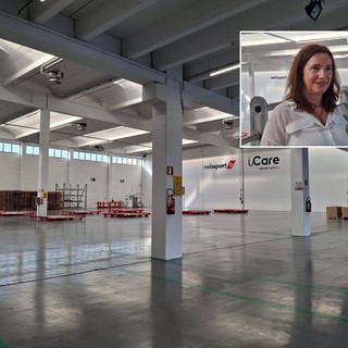 Il magazzino Swissport. Nel riquadro Marina Bottelli