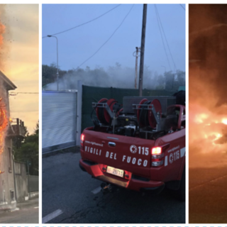 Da sinistra: l'incendio a Busto, l'intervento a Cassano e l'auto in fiamme a Varese