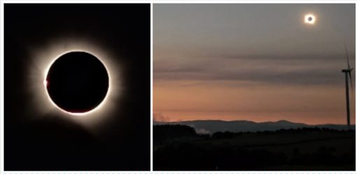 A sinistra: la splendida immagine dell'eclissi totale immortalata da Stefano Malinverno. A destra: un frame del video girato da Maurizio Moretti A sinistra: la splendida immagine dell'eclissi totale immortalata da Stefano Malinverno. A destra: un frame del video girato da Maurizio Moretti