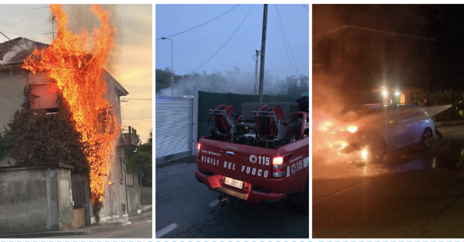 Da sinistra: l'incendio a Busto, l'intervento a Cassano e l'auto in fiamme a Varese Da sinistra: l'incendio a Busto, l'intervento a Cassano e l'auto in fiamme a Varese
