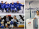 Alessandro Andreoni, 28 anni, a destra da designer di Milano Cortina con la torcia olimpica sfumata d'azzurro e paralimpica di colore bronzeo, a sinistra con la nazionale di para ice hockey vincitrice del mondiale gruppo B di Astana in Kazakistan (quarto da sinistra nella prima foto in cui canta l'inno con i compagni)