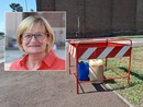 Le taniche in viale Rimembranze, nel riquadro la consigliera Cinzia Berutti Le taniche in viale Rimembranze, nel riquadro la consigliera Cinzia Berutti