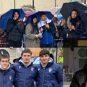 Nella foto: in alto la Uyba in piazza Santa Maria, sotto la rappresentanza dei giovani calciatori della Pro Patria e Anja Nella (Futura Volley) che vivrà le Olimpiadi nella sua Bormio