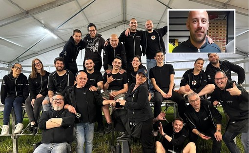 Volontari di Campone in festa, nel riquadro Raffaele Carlomagno