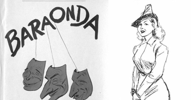 Una spiritosa caricatura della 'diva' tratta dalla rivista satirica bustese 'La Baraonda' nata proprio nel 1939 e che per qualche decennio sarebbe uscita nei giorni del Carnevale per mettere alla berlina i personaggi più conosciuti della città