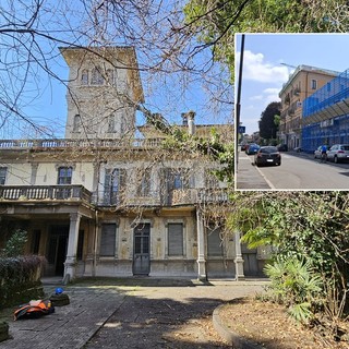 Villa Milani. Nel riquadro i ponteggi in via XX Settembre
