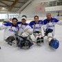 I varesini della Polha in pista con la Nazionale di para ice hockey: da sinistra Gabriele Lanza, Santino Stillitano, Alessandro Andreoni e Roberto Radice