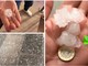 Dall'alto in senso orario i chicchi di grandine caduti al Sacro Monte (foto Livio Lonati) e a Leggiuno (foto NaturalMeteo)
