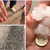 Dall'alto in senso orario i chicchi di grandine caduti al Sacro Monte (foto Livio Lonati) e a Leggiuno (foto NaturalMeteo) Dall'alto in senso orario i chicchi di grandine caduti al Sacro Monte (foto Livio Lonati) e a Leggiuno (foto NaturalMeteo)