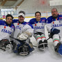 I varesini della Polha in pista con la Nazionale di para ice hockey: da sinistra Gabriele Lanza, Santino Stillitano, Alessandro Andreoni e Roberto Radice