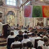 L'arcivescovo Delpini fra i bambini, in San Giovanni. Nel riquadro, dettaglio della nuova opera Urbansolid nella sede della cooperativa Rezzara, in via Miani L'arcivescovo Delpini fra i bambini, in San Giovanni. Nel riquadro, dettaglio della nuova opera Urbansolid nella sede della cooperativa Rezzara, in via Miani