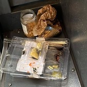 I resti del pranzo (foto pagina Facebook di Autolinee Varesine)