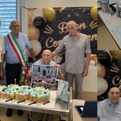 Angelo Beretta  con il vicepresidente Mazzucchelli,  l'assessore Cislaghi, il figlio Dario