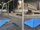 Il parco come appariva ieri, con la "ricostruzione" di una pista sul vialetto e i pezzi mancanti di giochi e panchina Il parco come appariva ieri, con la "ricostruzione" di una pista sul vialetto e i pezzi mancanti di giochi e panchina