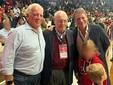 Stefano Bonfiglio, primo in foto a destra, ha acquistato nel 2024 tramite la “costola” PV Ignis l’11% della Pallacanestro Varese: in foto è insieme al presidente Toto Bulgheroni e al vice Paolo Perego, ma è stato anche a colloquio con Luis Scola prima del match