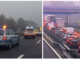 A sinistra: i soccorsi ad Origgio. A destra: auto in coda a Castronno