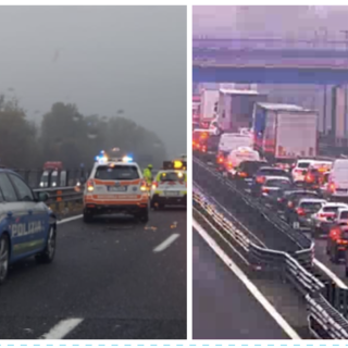 A sinistra: i soccorsi ad Origgio. A destra: auto in coda a Castronno