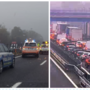 A sinistra: i soccorsi ad Origgio. A destra: auto in coda a Castronno