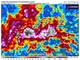 La cartina &quot;Wxcharts.com&quot; dei possibili accumuli previsti: sulla nostra provincia si va almeno dai 100 a oltre 150 millimetri di pioggia