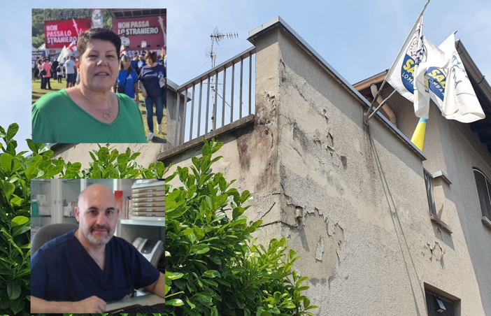 La sede della Lega di Busto in via Culin. Nei riquadri, Giuseppina Basalari e Maurizio Scuri