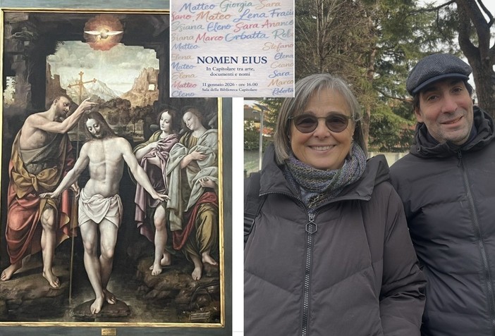 Il dipinto del Lanino e a lato Elena Angeleri e Salvatore Bollini Marcora Il dipinto del Lanino e a lato Elena Angeleri e Salvatore Bollini Marcora