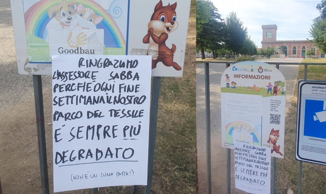 Feste al Tessile, cartello contro l’assessore Sabba: «Parco sempre più degradato»