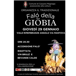 Cassano Magnago si prepara per la Giöbia: falò della tradizione giovedì 29 gennaio in viale Rimembranze