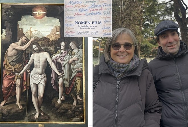 Il dipinto del Lanino e a lato Elena Angeleri e Salvatore Bollini Marcora Il dipinto del Lanino e a lato Elena Angeleri e Salvatore Bollini Marcora