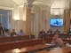 Colombo interviene in piedi durante la discussione in Provincia sul Remigration Summit