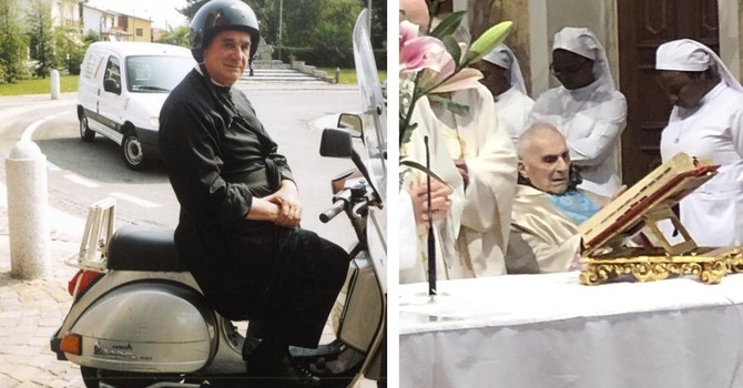 In Vespa (foto da Il Dialogo) e in occasione dei 90 anni (foto da Oratorio Prospiano per i suoi 90 anni) In Vespa (foto da Il Dialogo) e in occasione dei 90 anni (foto da Oratorio Prospiano per i suoi 90 anni)