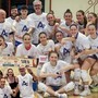 Nel riquadro Paola Egonu con la Famiglia Lualdi a festeggiare la promozione in A2 di Villa Cortese - Foto Gianluigi Rossi