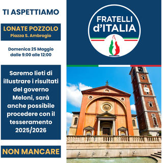 Fratelli d’Italia Lonate Pozzolo, domenica mattina gazebo in piazza Sant’Ambrogio