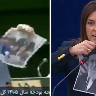 Deputato iraniano strappa la foto di politici europei. C’è anche Tovaglieri