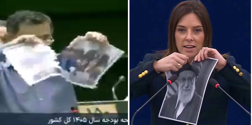 Deputato iraniano strappa la foto di politici europei. C’è anche Tovaglieri